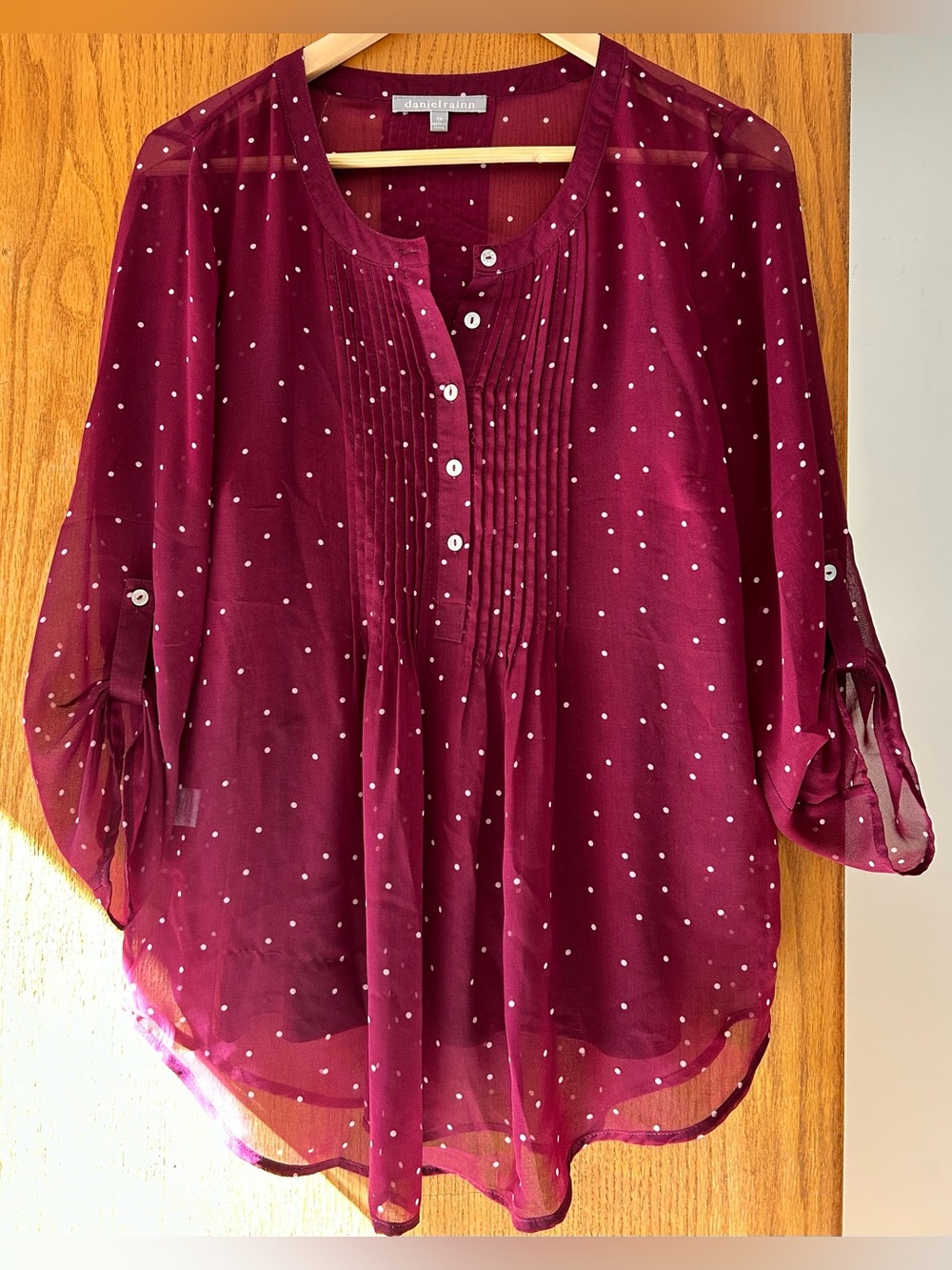Daniel Rainn Burgundy Dot Pintuck Tunic